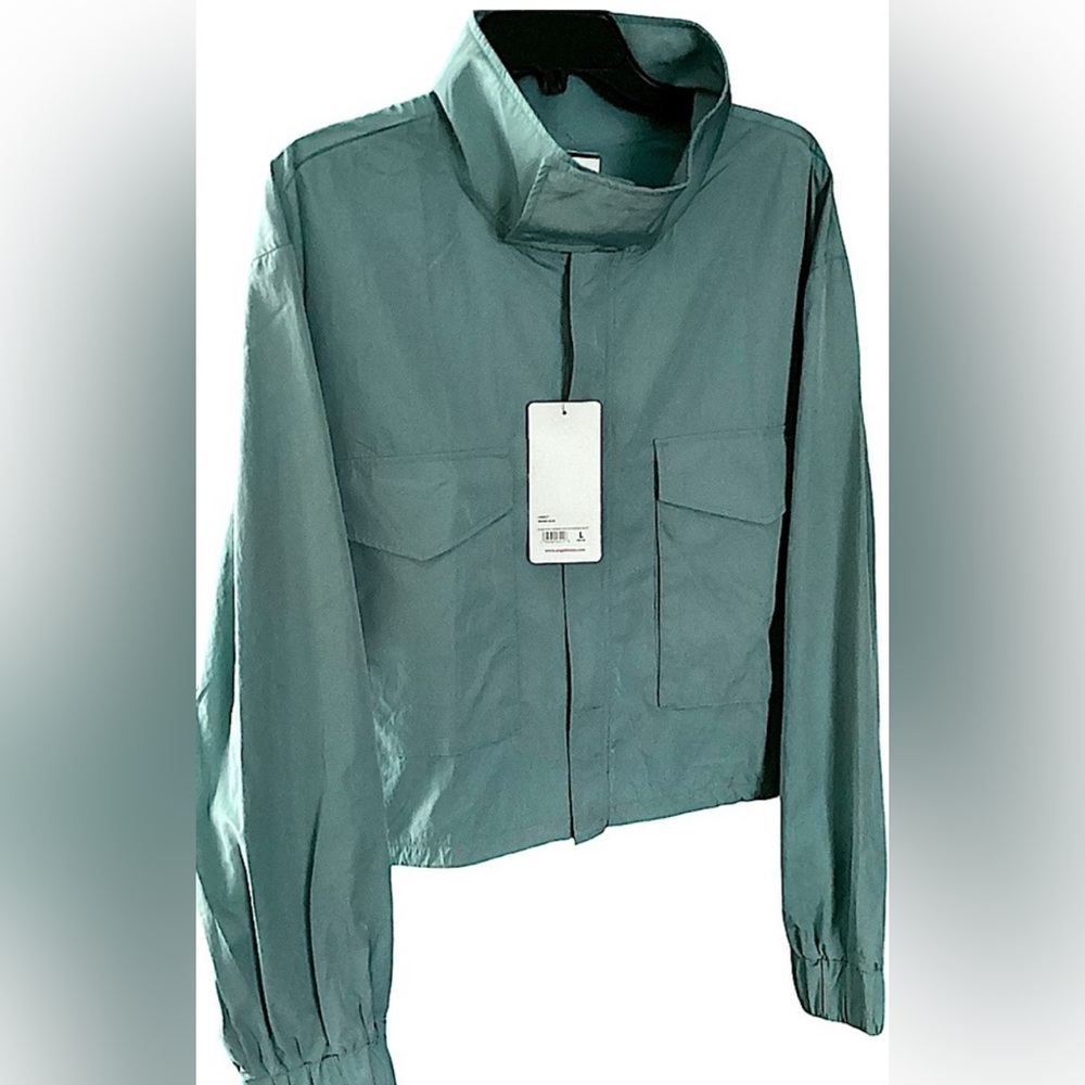 Yogaliscious Radiant Commuter Cropped Spring Jacket Smoke Blue Size L NWT
